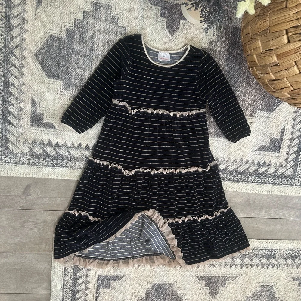 Hanna Andersson Girls Velour Velvet Formal Holiday Dress Ruffles (US 8) Like New